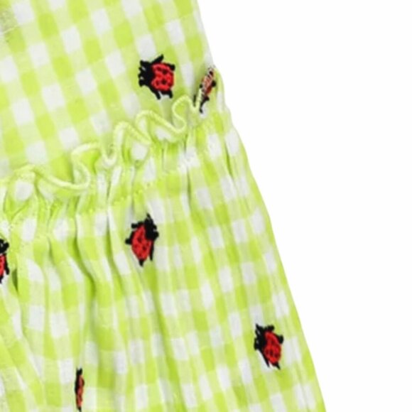 PEEK Ladybug Schiffli Dress Lime Gingham 10 Embroidered Smocked Sundress Tiered - Picture 8 of 11